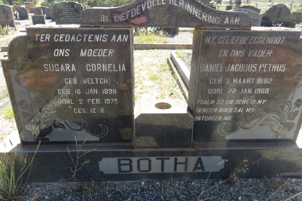 BOTHA Daniel Jacobus Petrus 1882-1968 &amp; Susara Cornelia WELTCH 1898-1975
