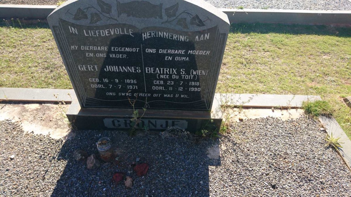 CRONJE Gert Johannes 1895-1971 &amp; Beatrix S. DU TOIT 1918-1990