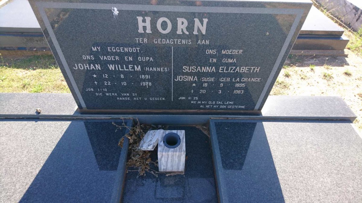 HORN Johan Willem 1891-1978 &amp; Susanna Elizabeth Josina LA GRANGE 1895-1983