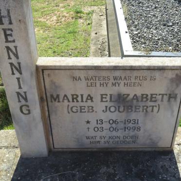 HENNING Maria Elizabeth nee JOUBERT 1931-1998