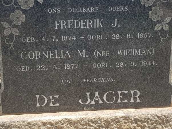 JAGER Frederik J., de 1874-1957 &amp; Cornelia M. WIEHMAN 1877-1944
