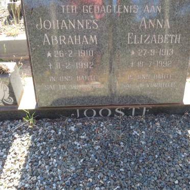 JOOSTE Johannes Abraham 1910-1992 &amp; Anna Elizabeth 1913-1992