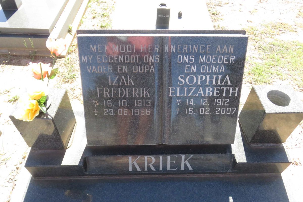 KRIEK Izak Frederik 1913-1986 &amp; Sophia Elizabeth 1912-2007
