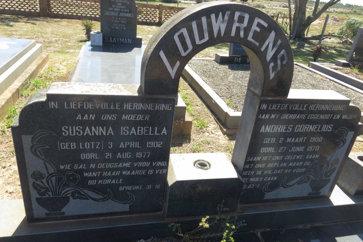 LOUWRENS Andries Cornelius 1900-1970 &amp; Susanna Isabella LOTZ 1902-1977