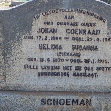 SCHOEMAN Johan Coenraad 1868-1951 &amp; Helena Susanna PIENAAR 1870-1955