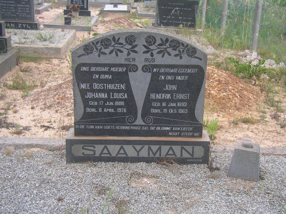 SAAYMAN John Hendrik Ernst 1893-1965 &amp; Johanna Louisa OOSTHUIZEN 1886-1976