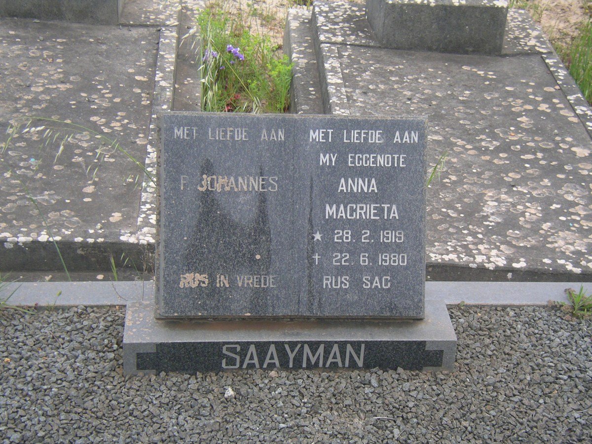 SAAYMAN F. Johannes &amp; Anna Magrieta 1919-1980
