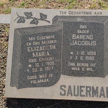 SAUERMAN Barend Jacobus 1898-1980 &amp; Elizabeth Maria CRONJE 1900-1977
