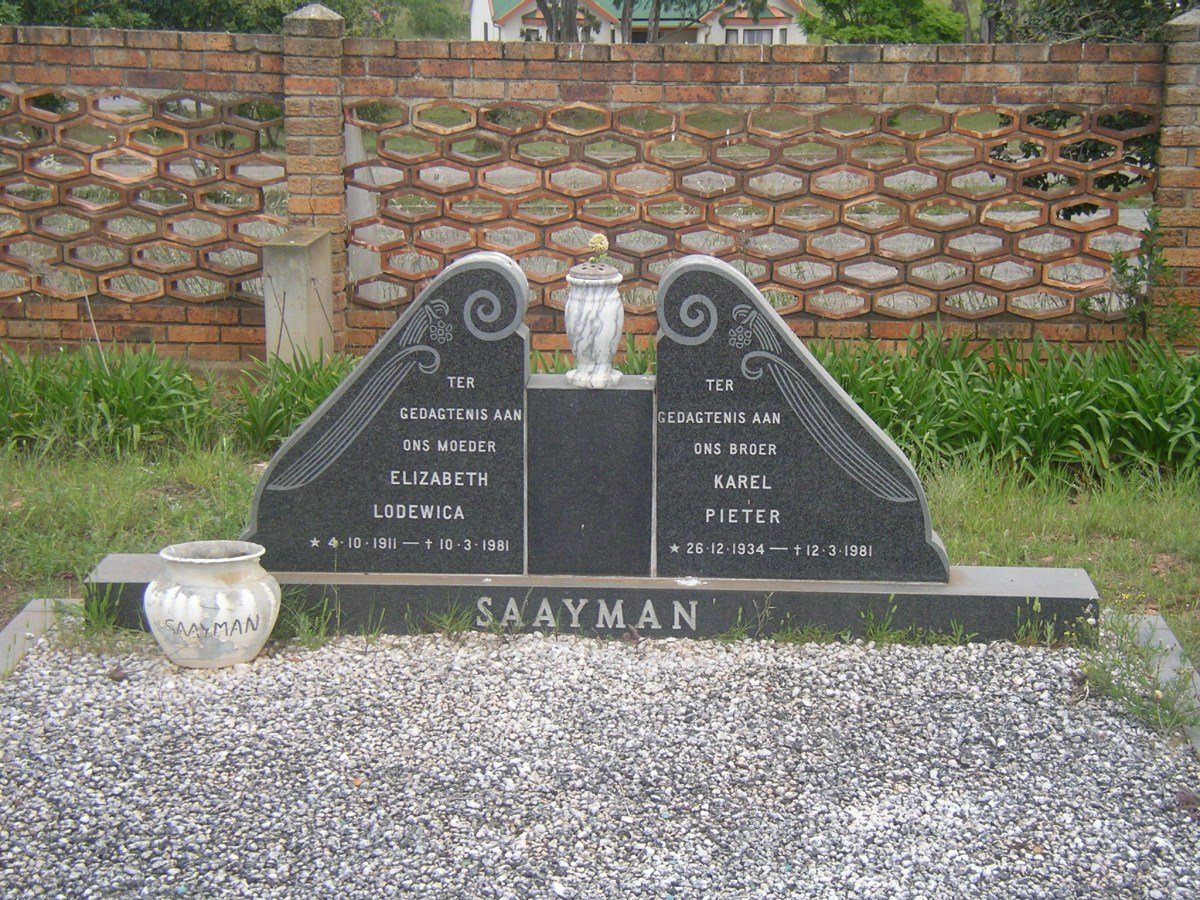 SAAYMAN Karel Pieter 1934-1981 &amp; Elizabeth Lodewica 1911-1981