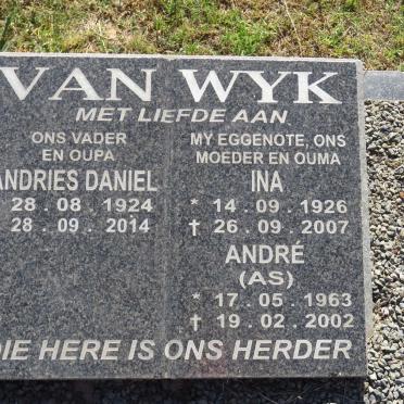 WYK Andries Daniel, van 1924-2014 &amp; Ina 1926-2007 :: VAN WYK André 1963-2002