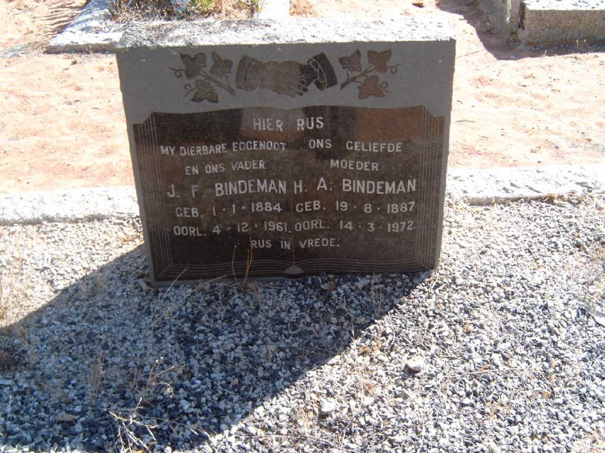 BINDEMAN J.F. 1884-1961 &amp; H.A. 1887-1972