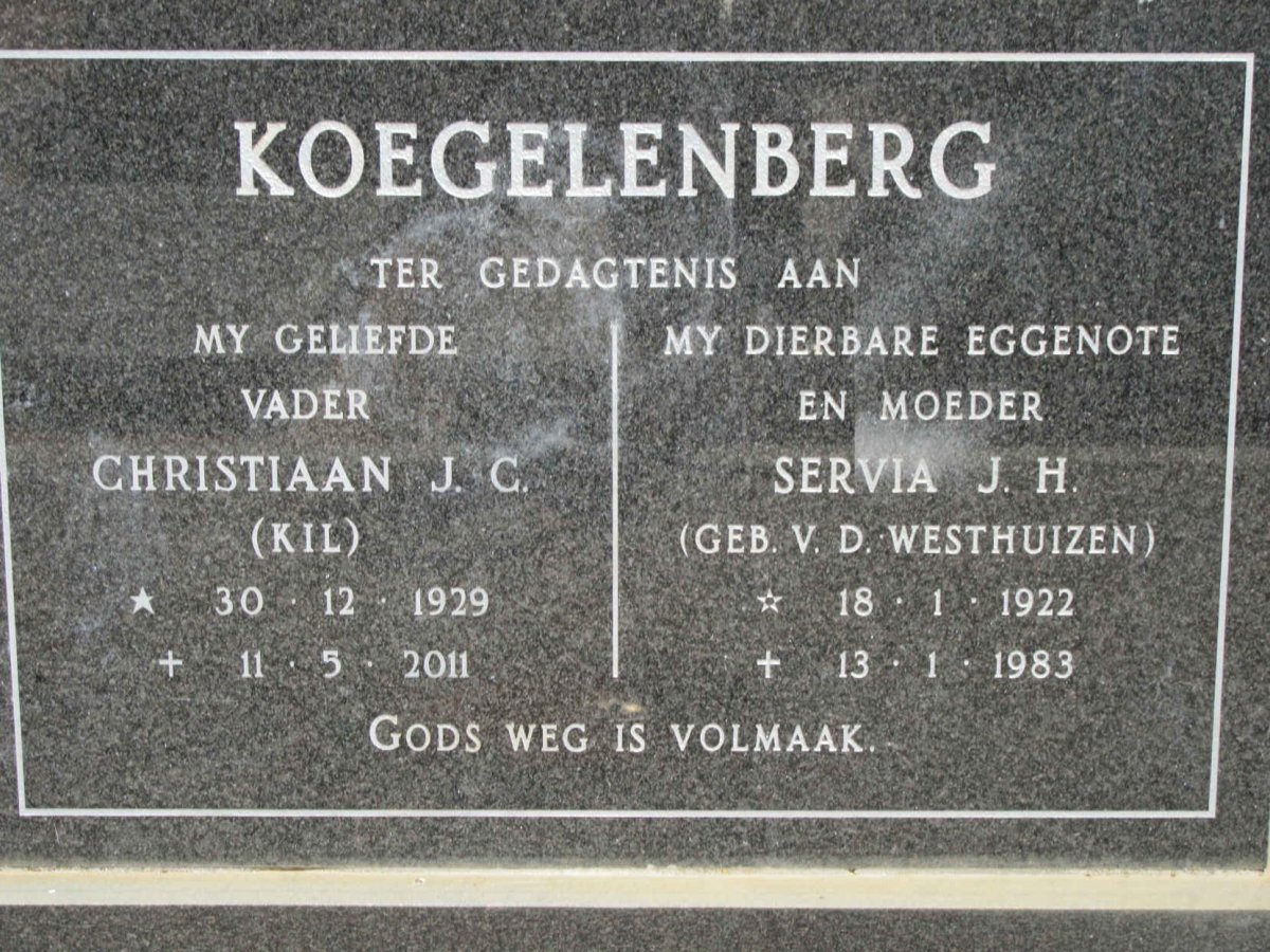 KOEGELENBERG Christiaan J.C. 1929-2011 &amp; Servia J.H. V.D. WESTHUIZEN 1922-1983