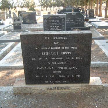 MERWE Stephanus Edwin, v.d. 1897-1966 &amp; Catharina Wilhelmina BRINK 1897-1981