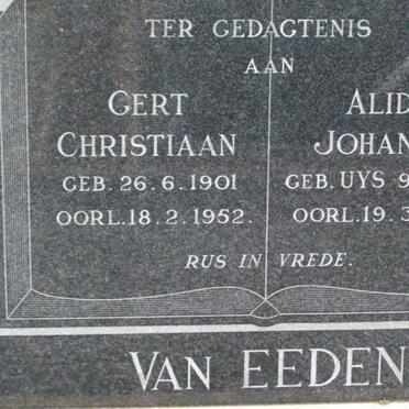 EEDEN Gert Christiaan 1901-1952 &amp; Alida Johanna UYS 1901-1969