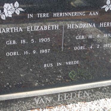 EEDEN Martha Elizabeth, van 1905-1987 :: EEDEN Hendrina Hermina, van 1892-1977