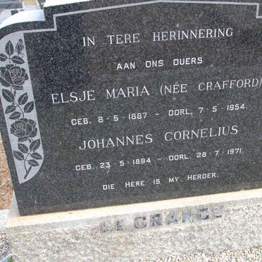 GRANGE Johannes Cornelius, le 1894-1971 &amp; Elsje Maria CRAFFORD 1887-1954