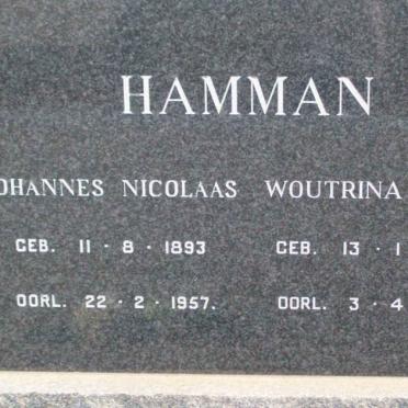 HAMMAN Johannes Nicolaas 1893-1957 &amp; Woutrina Hugo 1893-1975