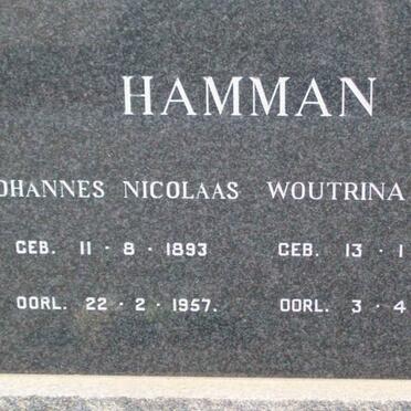 HAMMAN Johannes Nicolaas 1893-1957 &amp; Woutrina Hugo 1893-1975