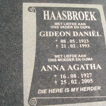 HAASBROEK Gideon Daniel 1923-1993 &amp; Anna Agatha 1927-2005