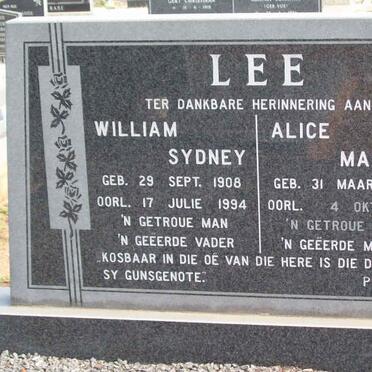 LEE William Sydney 1908-1994 &amp; Alice Maud 1908-1996