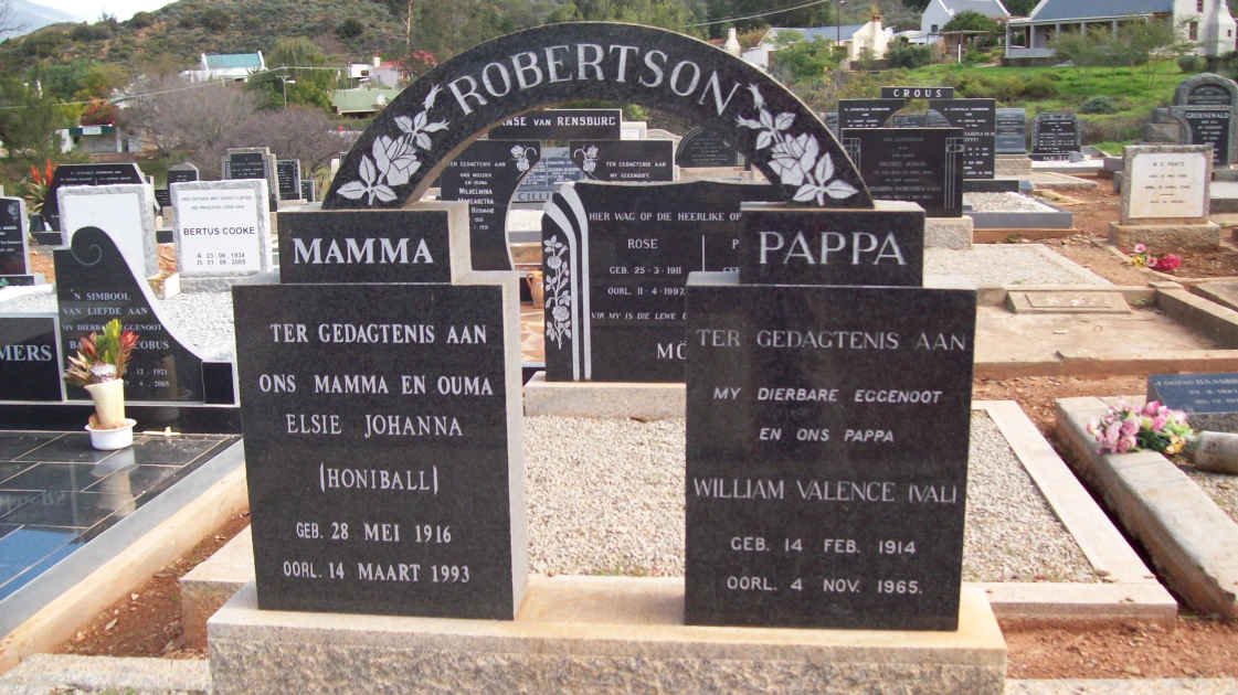 ROBERTSON William Valence 1914-1965 &amp; Elsie Johanna HONIBALL 1916-1993