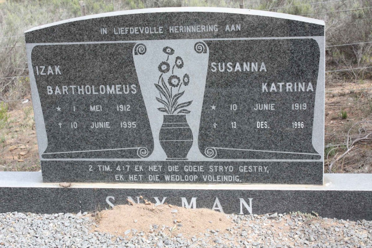 SNYMAN Izak Bartholomeus 1912-1995 & Susanna Katrina 1919-1996