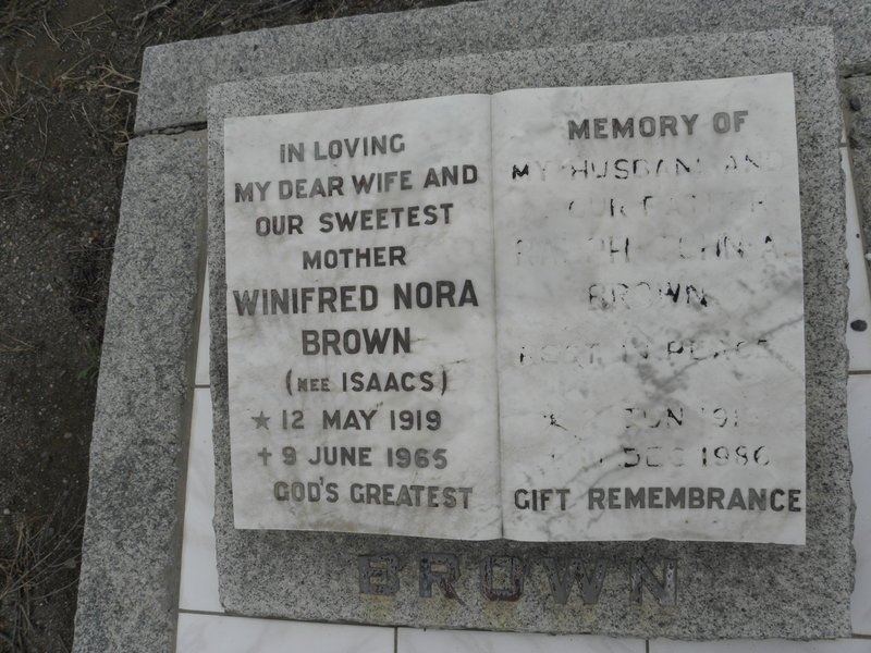 BROWN Ralph John A. 1913-1986 & Winifred Nora ISAACS 1919-1965