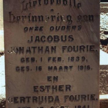 FOURIE Jacobus Jonathan 1839-1916 &amp; Esther Gertuida 1841-1889