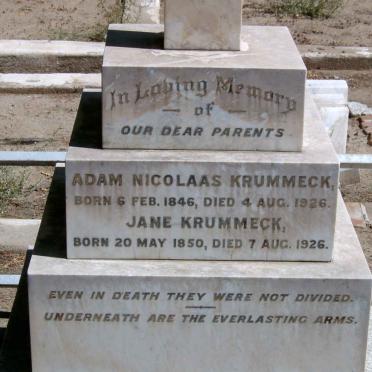 KRUMMECK Adam Nicolaas 1846-1926 &amp; Jane 1850-1926
