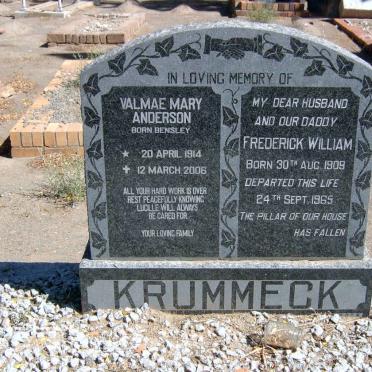 KRUMMECK Frederick William 1909-1965 &amp; Valmae Mary Anderson BENSLEY 1914-2006