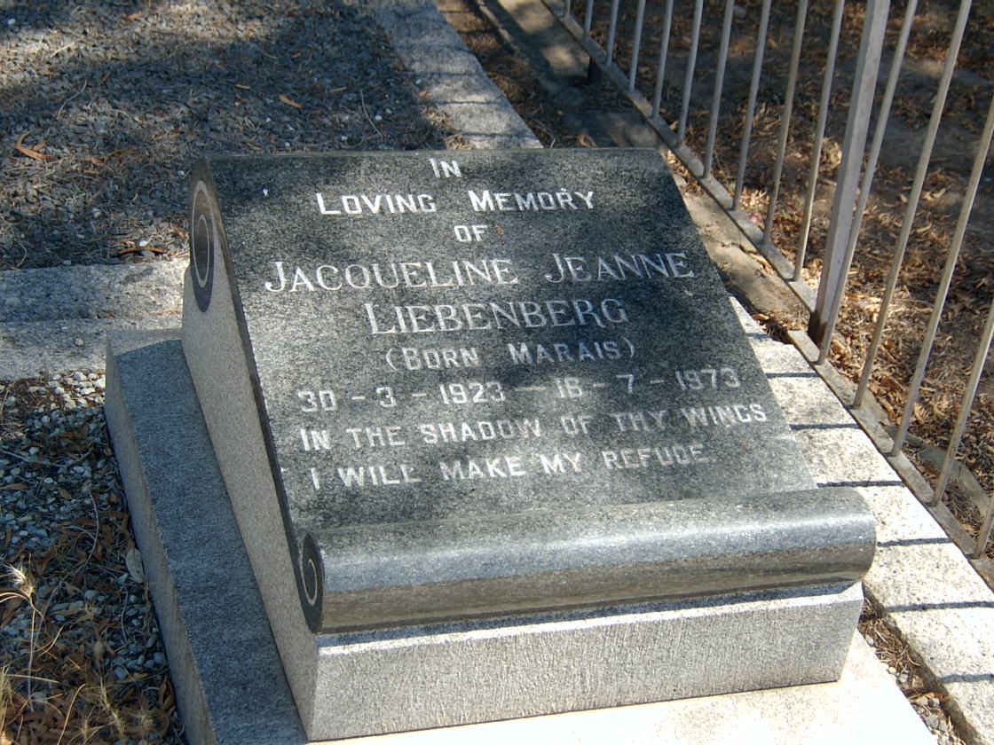 LIEBENBERG Jacqueline Jeanne nee MARAIS 1923-1973