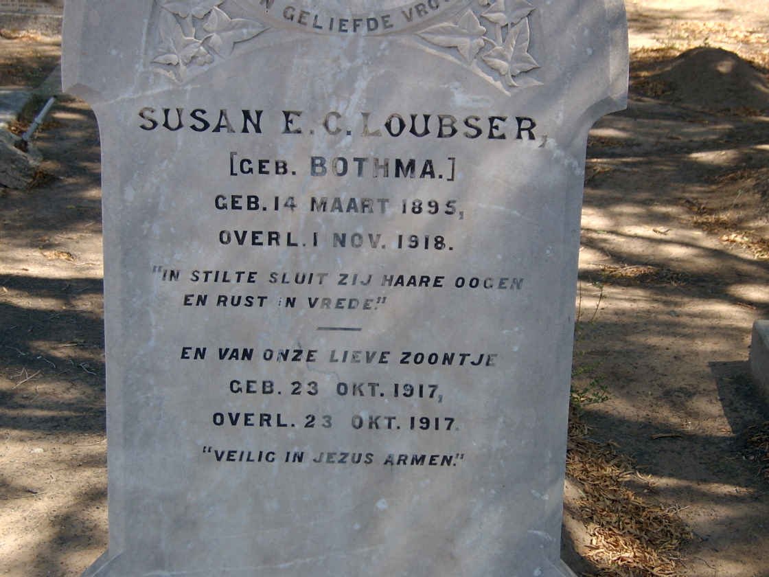 LOUBSER Susan E.C. nee BOTHMA 1895-1918 :: LOUBSER Seuntjie 1917-1917