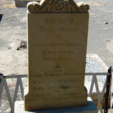 MADDISON Harrison Watson 1864-1866 :: MADDISON Annie Florence 1872-1873 :: MADDISON Thomas Watson 1873-187?