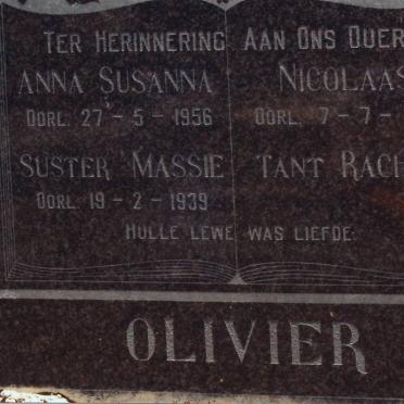 OLIVIER Nicolaas -1928 &amp; Anna Susanna -1956 :: OLIVIER Massie -1939 :: OLIVIER Rachel