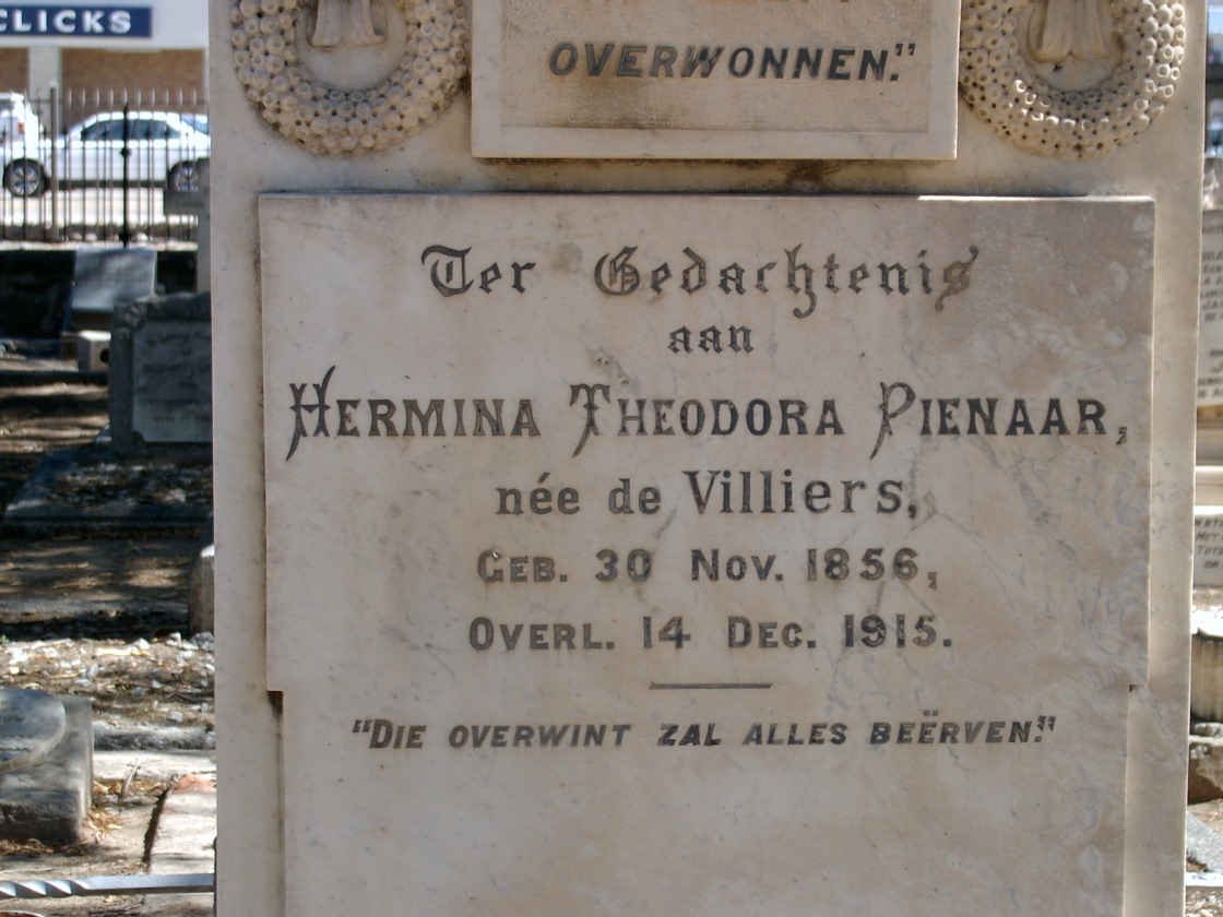 PIENAAR Hermina Theodora nee DE VILLIERS 1856-1915