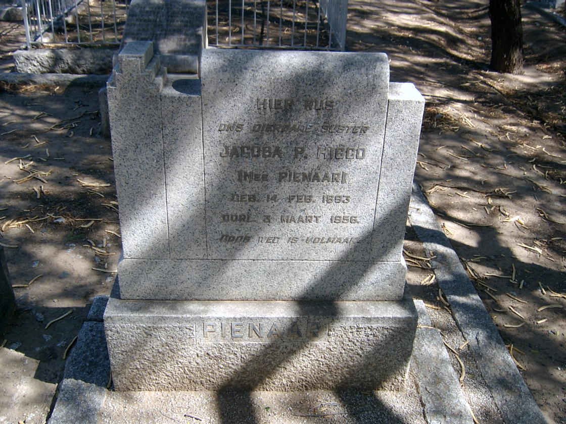 PIENAAR Higgo Jacoba P. nee PIENAAR 1893-1956