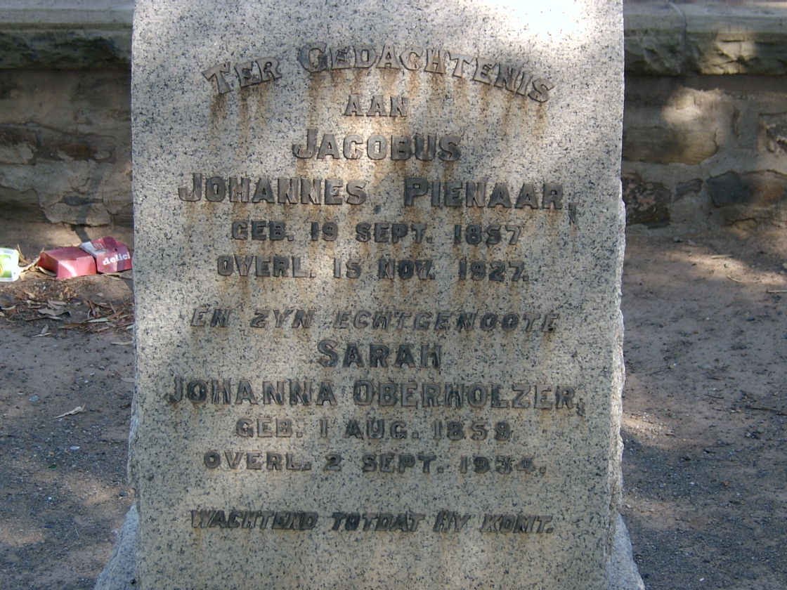 PIENAAR Jacobus Johannes 1857-1927 &amp; Sarah Johanna OBERHOLZER 1859-1934