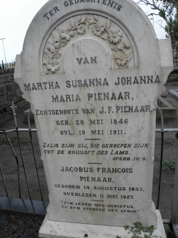 PIENAAR Jacobus Francois 1843-1927 &amp; Martha Susanna Johanna Maria 1846-1911