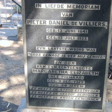 VILLIERS Pieter Daniel, de 1841-1923 &amp; Magaretha Elizabeth PIENAAR 1929