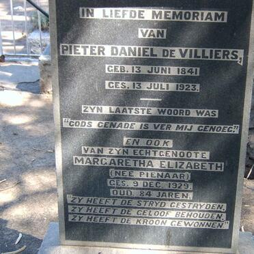VILLIERS Pieter Daniel, de 1841-1923 &amp; Magaretha Elizabeth PIENAAR 1929