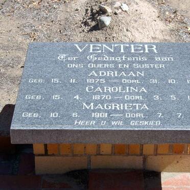 VENTER Adriaan 1875-1927 :: VENTER Carolina 1870-1945 :: VENTER Magrieta 1901-1917