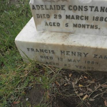 ZAHN Adelaide Constance -1880 :: ZAHN Francis Henry -1889