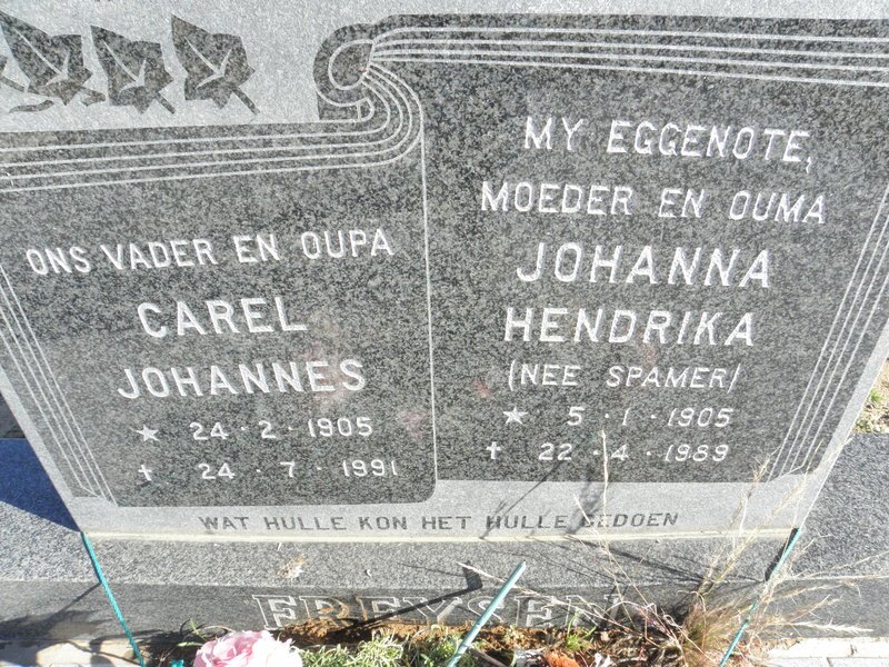 FREYSEN Carel Johannes 1905-1991 &amp; Johanna Hendrika SPAMER 1905-1989