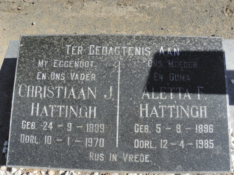 HATTINGH Christiaan J. 1889-1970 &amp; Aletta E. 1896-1985