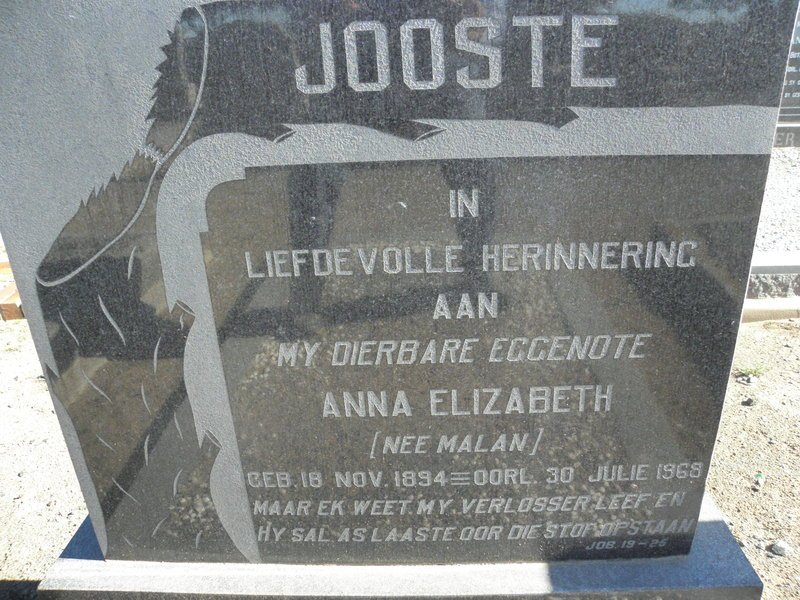 JOOSTE Anna Elizabeth nee MALAN 1894-1968