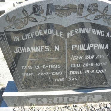 KRUGER Johannes N. 1895-1969 &amp; Philippina J. VAN ZYL 1895-1982