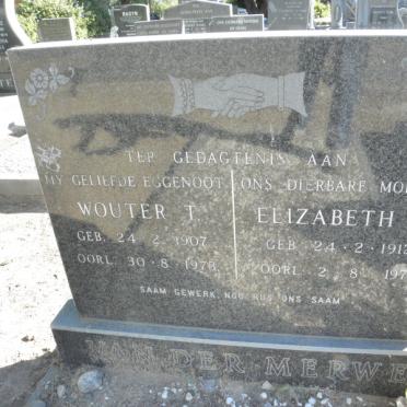 MERWE Wouter T. 1907-1978 &amp; Elizabeth J. 1912-1975