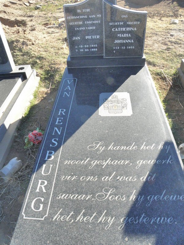 RENSBURG Jan Pieter, van 1945-1998 &amp; Catherina Maria Johanna 1955-