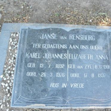 RENSBURG Karel Johannes, Janse van 1892-1976 &amp; Elizabeth Ann VAN ZYL 1901-1937