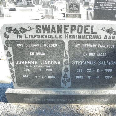 SWANEPOEL Stefanus Salmon 1900-1964 &amp; Johanna Jacoba V.D. WESTHUIZEN 1910-1994